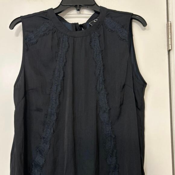 G By Giuliana Black Sleeveless Tie Neck Lace Trim Satin Top Large New - Picture 4 of 12